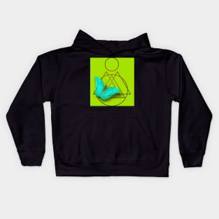 Surreal blue butterfly on vibrant green Kids Hoodie